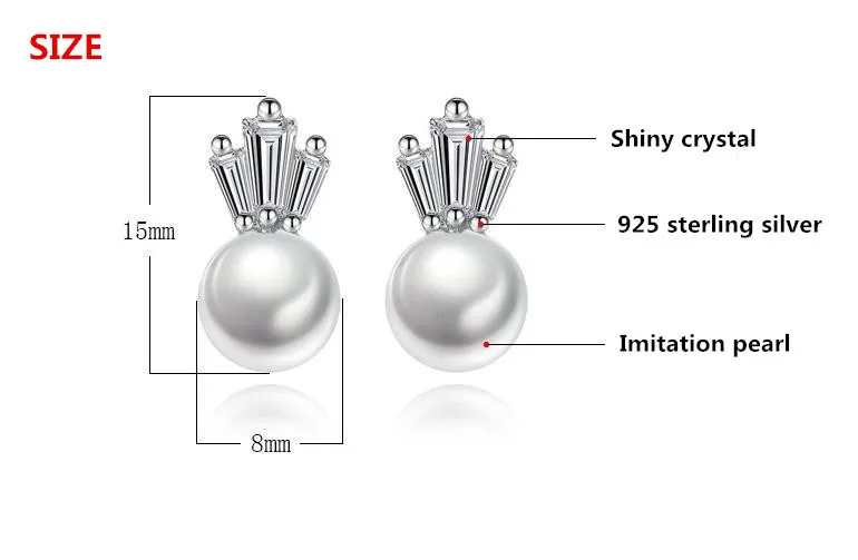 

100% 925 sterling silver fashion shiny crystal pearl ladies`stud earrings jewelry women birthday gift drop shipping