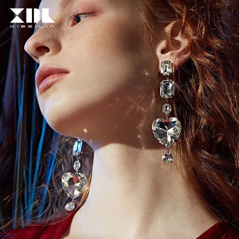 2019 Fashion Luxury Rhinestone Earrings for Women Girls Temperament Long Glitter Heart Party Wedding Jewelry Gifts | Украшения и