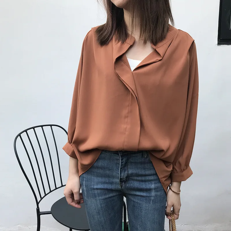 Новая весенняя 2019 летняя рубашка женская элегантная Свободная с v образным