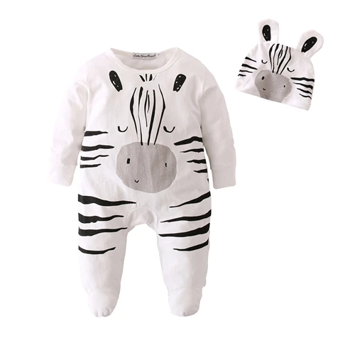 Белый Комбинезоны для маленьких мальчиков и девочек; Ropa Bebe; хлопковый комбинезон зебра с капюшоном для новорожденных; одежда для малышей - Цвет: Белый