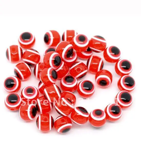Бесплатная доставка 100 шт. красный сглаза полосой Круглый Смола Spacer Бусины 10 мм