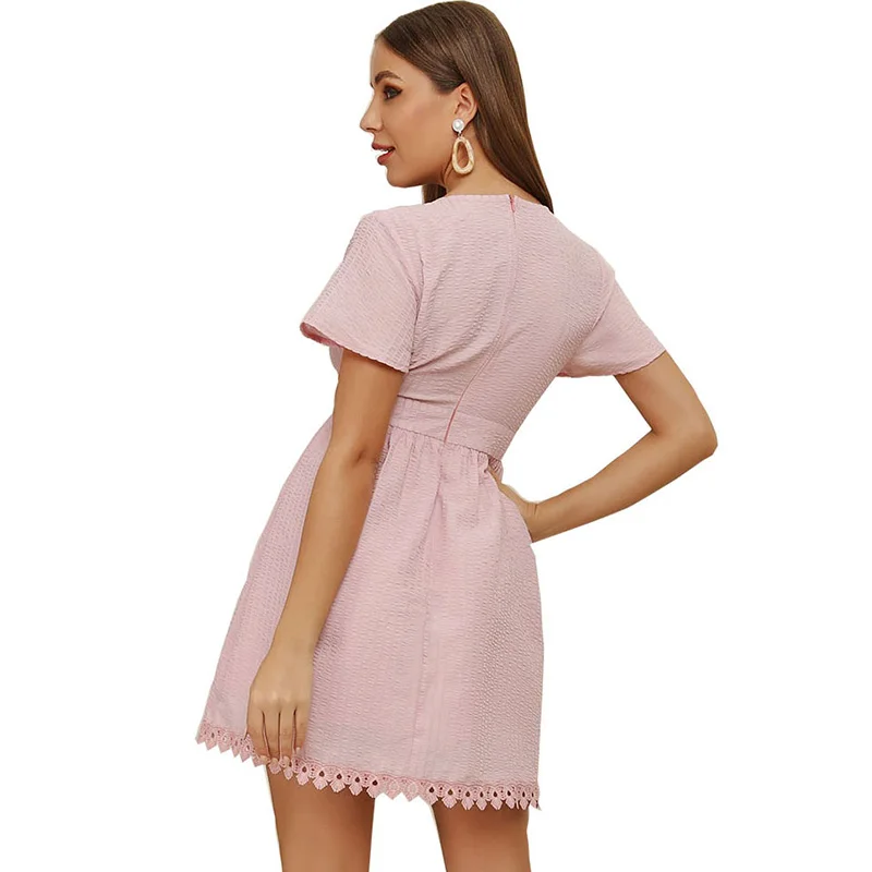 Платье с V-образным вырезом мини-платье коротким рукавом женские Леггинсы для