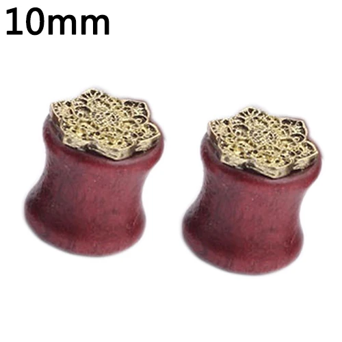 1 пара полых деревянных ушных вилок с цветочным узором для ушей носилки плотных