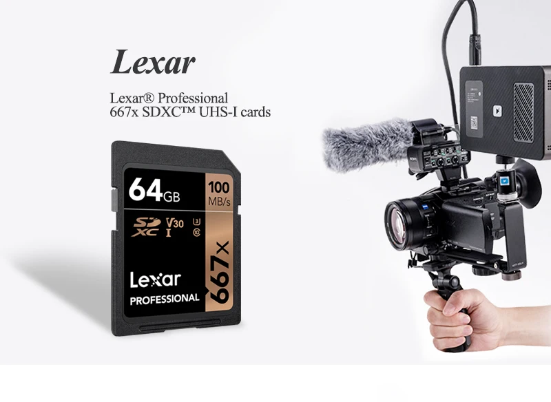 Lexar 667x SD, карта памяти, 64 ГБ 128 256 SDXC Class10 UHS-I U3 V30 100 МБ/с. флеш-карта для Full HD Камера
