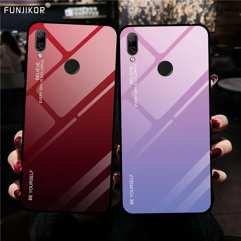 Чехол из закаленного стекла с градиентом для Huawei Y6 Y7 2019 Pro Prime чехол телефона