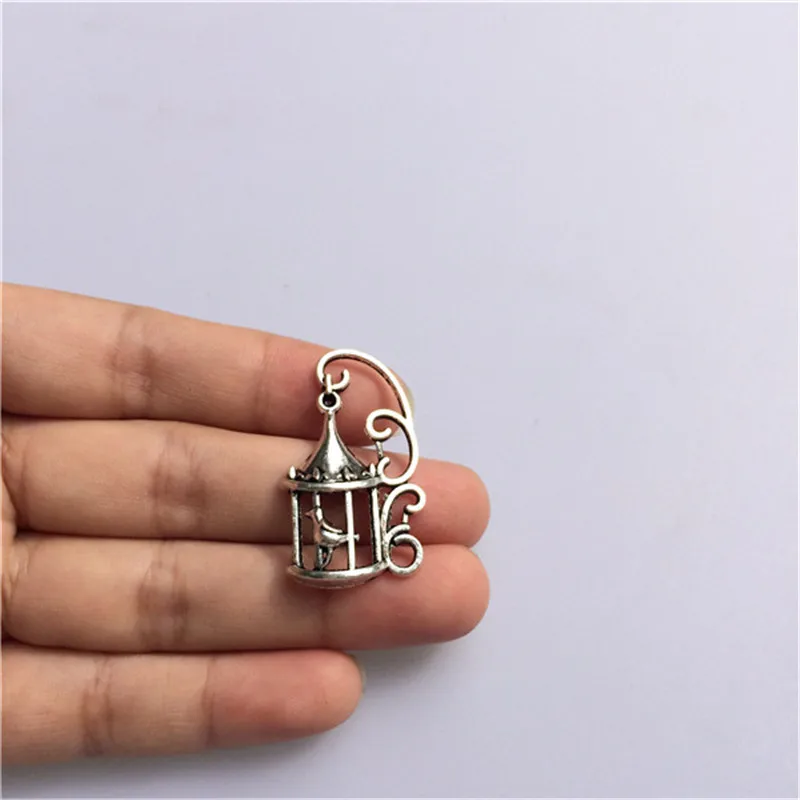 Серебряный сплав античный бронзовая клетка для птиц дом Подвески Металл птица