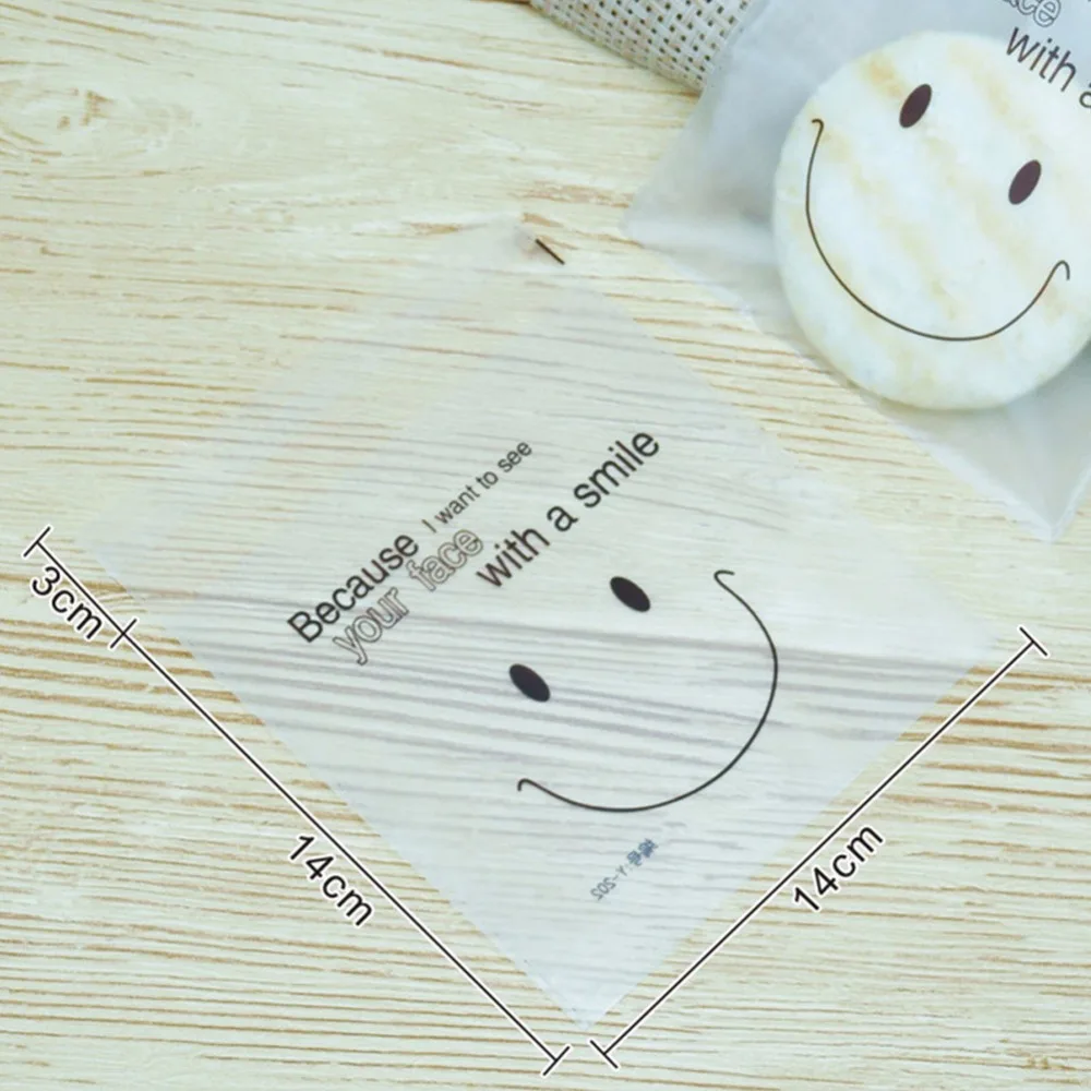 Нет 200 шт милый смайлик упаковочная сумка пищевая посылка самоклеющиеся печенье