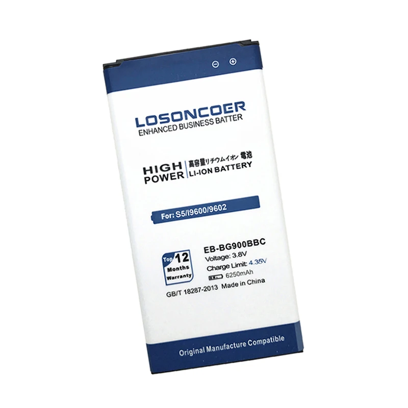 Losoncoer 6250 мА/ч EB BG900BBC Батарея для samsung S5 I9600 I9602 I9605 G900F G900T G9008 G9009D G9006W G900 акумуляторная