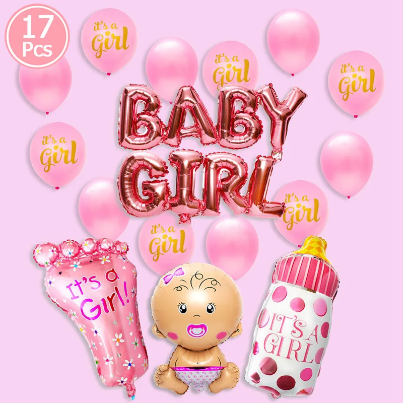 17pcs pin2 19 шт фольгированные шары для детского душа, украшения для дня рождения, украшения для мальчиков и девочек, принадлежности для детского душа, латексные шары 12 дюймов - Цвет: 17pcs pin2