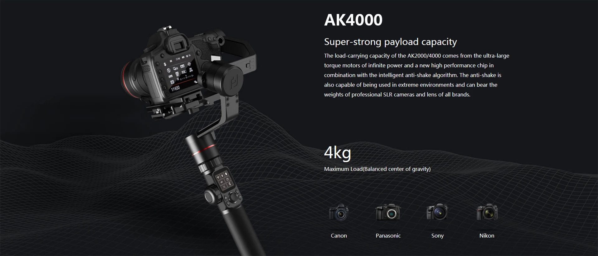 FeiyuTech AK2000S AK4000 3-осевой Камера стабилизатор Handhel Gimbal для sony Canon 5D Panasonic GH5 Nikon 2,8 кг., 4 дюйма кг грузоподъемность для мобильного телефона
