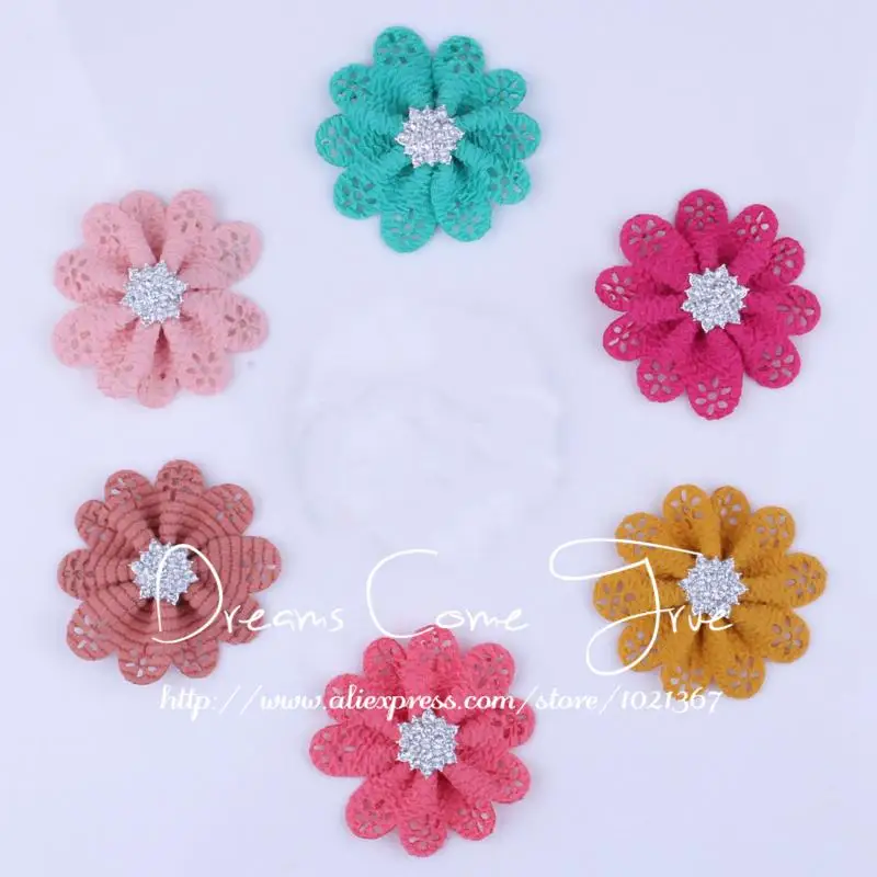 

20pcs/lot 5.5CM 6Colors Newborn DIY Hair Flowers With Starburst Button For Kids Headwear Fashion Fabric Flowers For Headbands