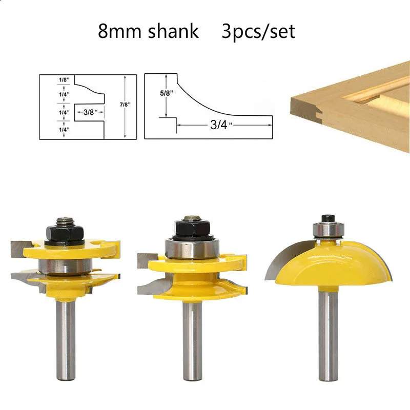 8 мм shank 3PCS cnc твердый карбид вольфрама деревообрабатывающие фрезы машинка для