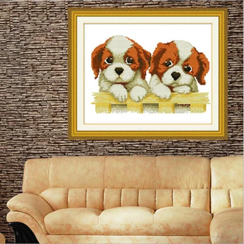 Точная печать вышивка крестиком два щенка Шелковый Новый мультяшный животный