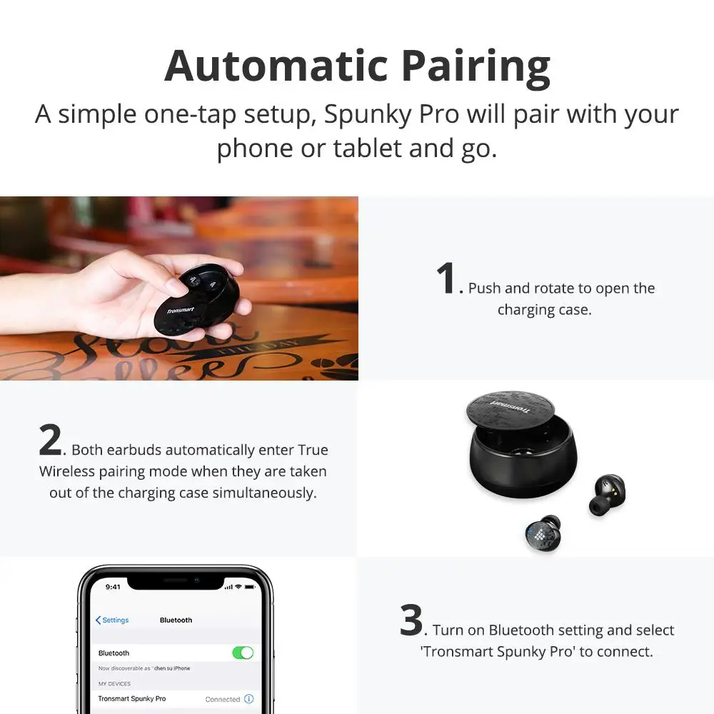 Tronsmart Spunky профессиональные наушники Bluetooth 5,0 Беспроводные наушники с IPX5 водонепроницаемые, превосходные глубокие басы, голосовой помощник