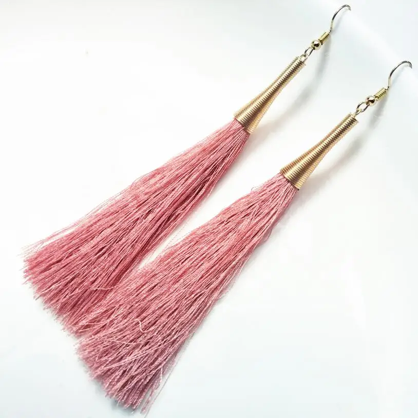 xi gua pink Популярные длинные серьги с ниспадающими кисточками, женские модные ювелирные изделия, Золотые Металлические Висячие серьги для подарков - Окраска металла: xi gua pink