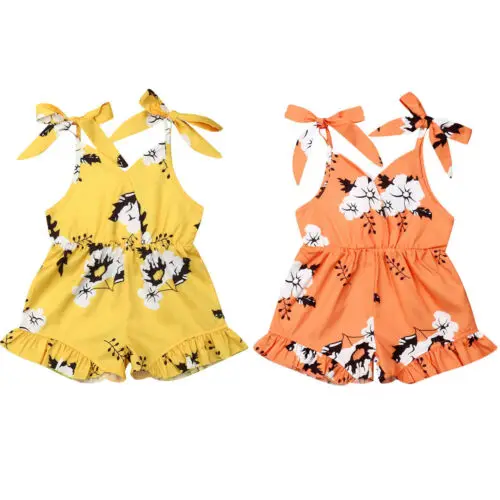 2019 летний хлопковый комбинезон для маленьких девочек без рукавов с цветочным