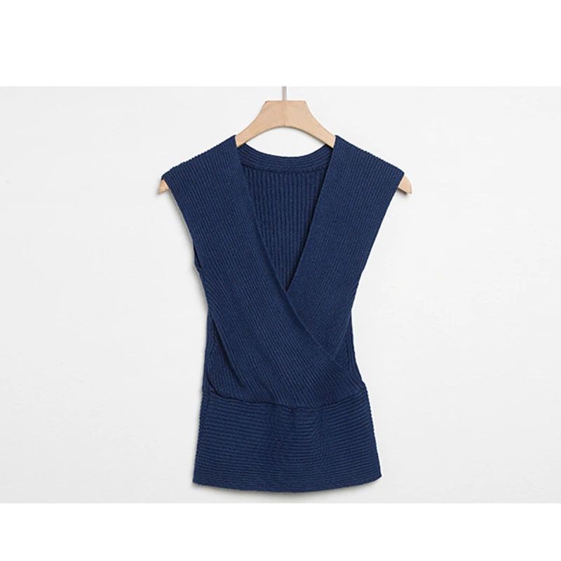 2017 women's spring summer Ice silk sleeveless sweaters vest female pullovers tops cross tee | Женская одежда