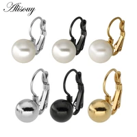alisouy 2pcs black gold color fashion jewelry big round ball pearl pendant statement earrings for women gifts wedding accessory