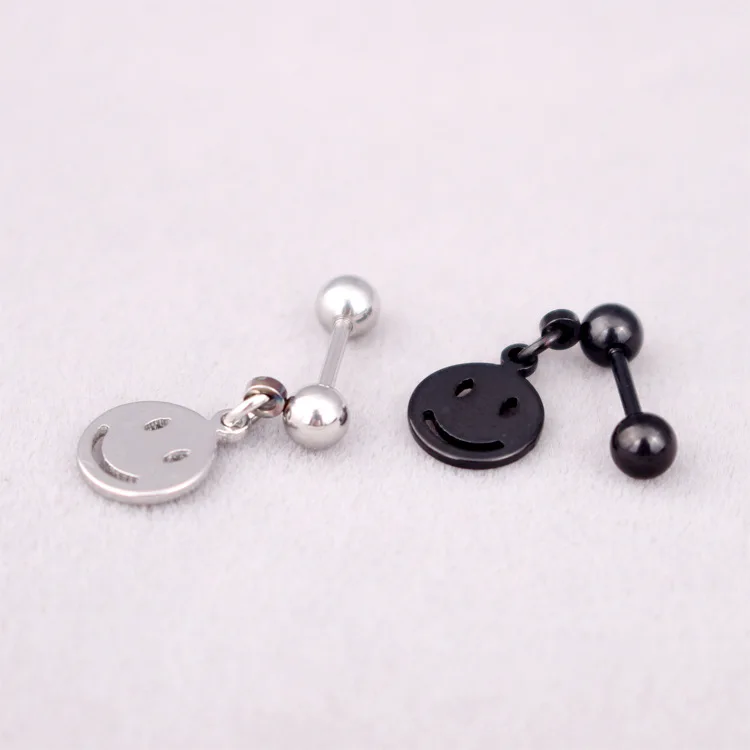 Серьги из титановой стали с круглыми шариками и улыбающимся лицом | Украшения