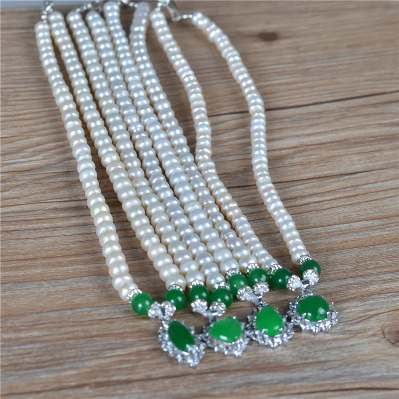 Bread shaped natural pearl necklace green heart pendant sweater chain mother's day gifts fashion jewelry wholesale YR205 | Украшения и