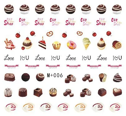 Новые конфетные наклейки для ногтей с водяными знаками кофейные украшения милые