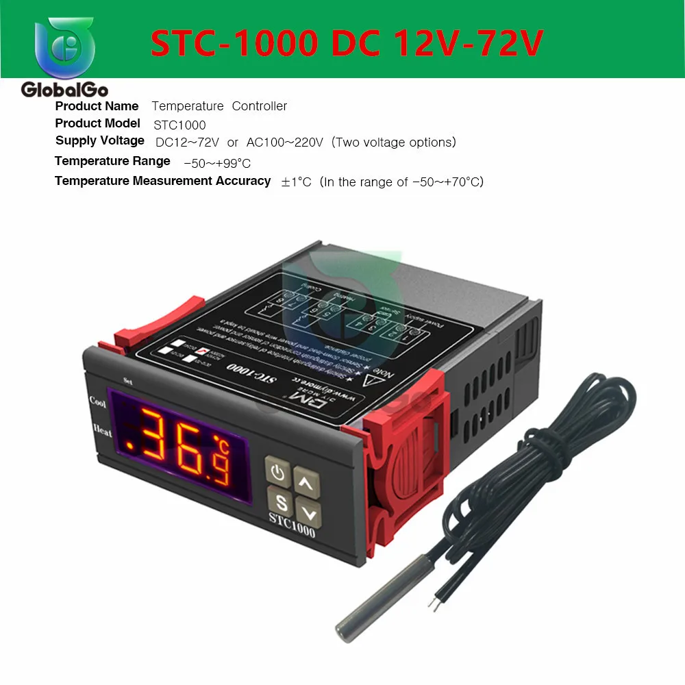 STC-1000 DC 12V-72V Светодиодный цифровой регулятор температуры Термостат терморегулятор Датчик температуры Реле Отопление и охлаждение STC 1000 3000 3008 - Цвет: STC-1000 DC 12V-72V