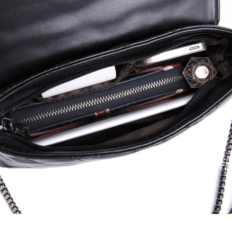 Женская сумка через плечо IMIDO черная кожаная стеганая с цепочкой для вечеринки