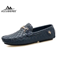 alcubieree mens plaid embossing leather loafers mens luxury italian handmade moccasins man casual slip on flats driving shoes