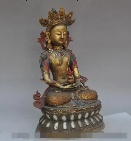 S01222 Tibet buddhism fane Bronze Gilt Painted Tara Kwan-Yin Bodhisattva Buddha Statue (B0328) |