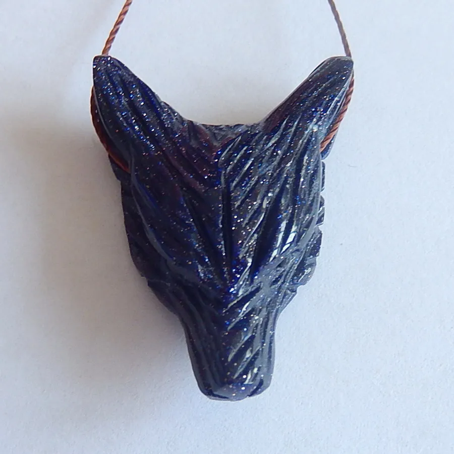 Резные Синий Песок ВС Sitara Волчья Голова Gemstone подвеска из бисера, 32 х 22 х 11 мм, 9,2 г