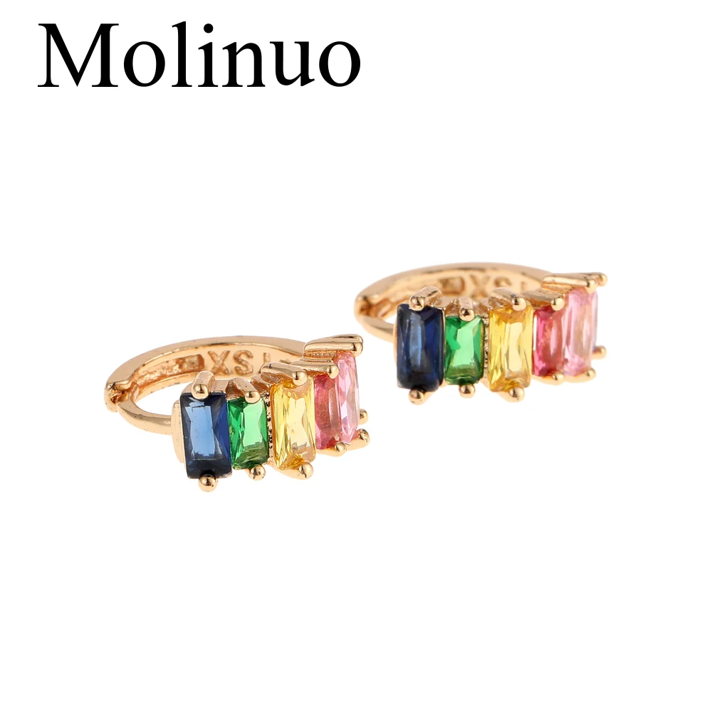 Molinuo Радуга cz серьги-кольца для женщин модные ювелирные изделия красочный квадратный кубический цирконий простые Роскошные серьги высокого качества