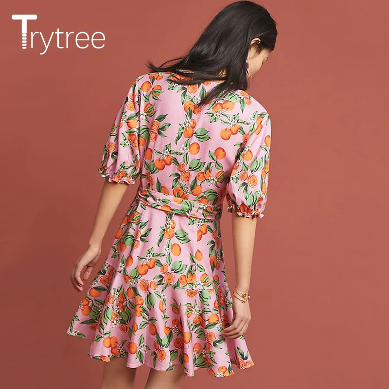 Trytree 2019 летнее женское платье повседневное с v-образным вырезом пояс пышные