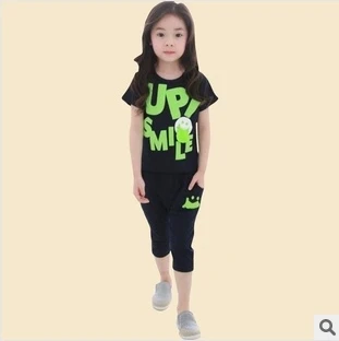 Free shipping 2014 children summer suit Short-sleeved cotton of the girls Children's wear new cuhk children's clothes | Мать и