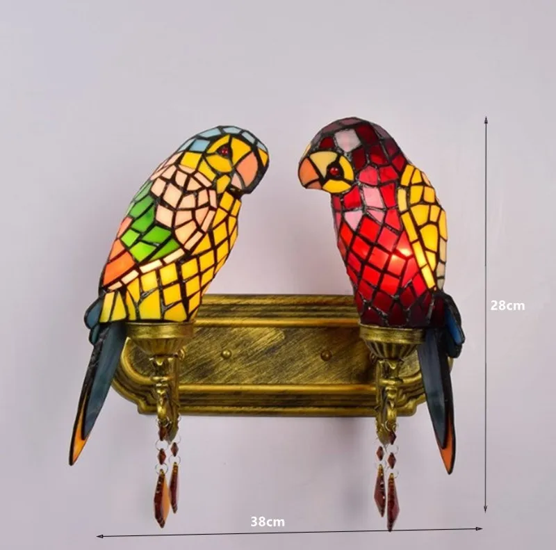Stained Glass Double Parrots Wall Lamp Lighting Fixture modern Style Creative Bar Club Lobby Bedroom E27 base Led Light|led wall light|wall lightwall