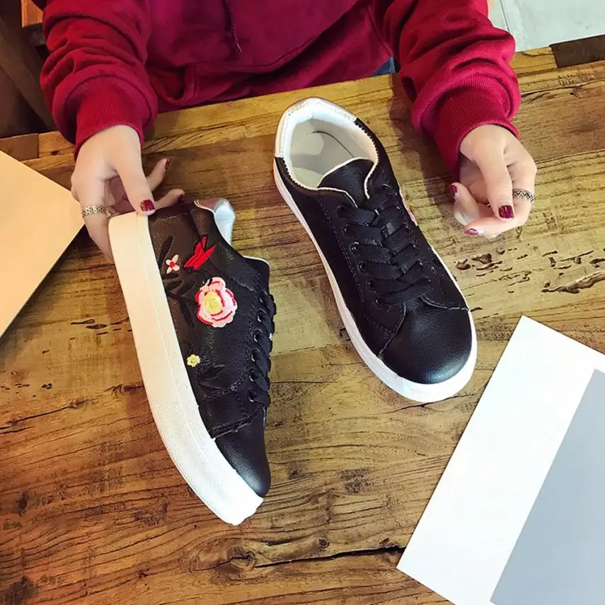 YOUYEDIAN/Женская обувь кроссовки с вышитыми цветами для отдыха маленькие белые