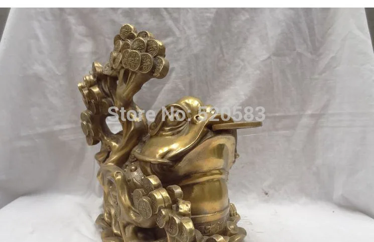 12&quot China Brass Wealth Coin Tree FengShui Sculpture YuanBao Hoptoad Toad Statue | Дом и сад