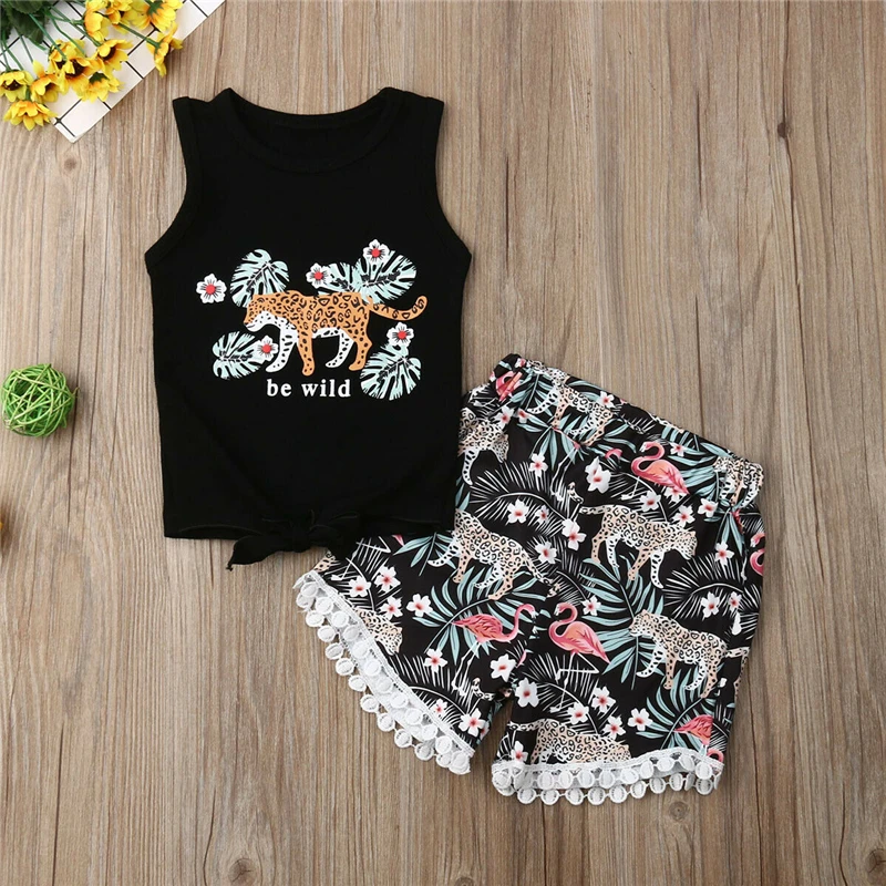 Детские для маленьких девочек летняя футболка без рукавов топы и шорты Детская