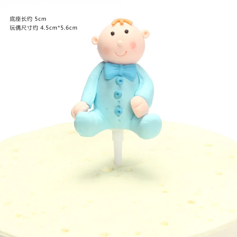 Cute Polymer Clay Dolls Cake Topper Kids Boy Girl Cartoon Oh Baby Happy Birthday Cake Topper Baby Shower Rabbit Party Supplies