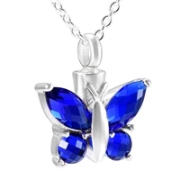 Dark blue crystal Блестящий хрусталь камень бабочка ожерелье с кремационной урной памятные украшения для кулон с пеплом медальон на память о похоронах подарок - Окраска металла: Dark blue crystal