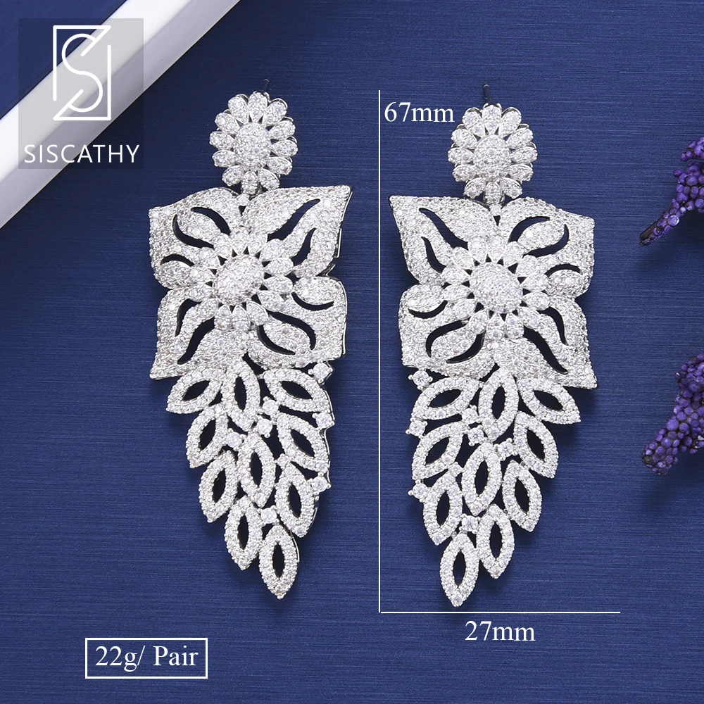 

SISCATHY Fashion Leaves Big Pendant Earrings For Women Cubic Zirconia CZ Drop Dangle Earrings Fashion Jewelry For Women Girls