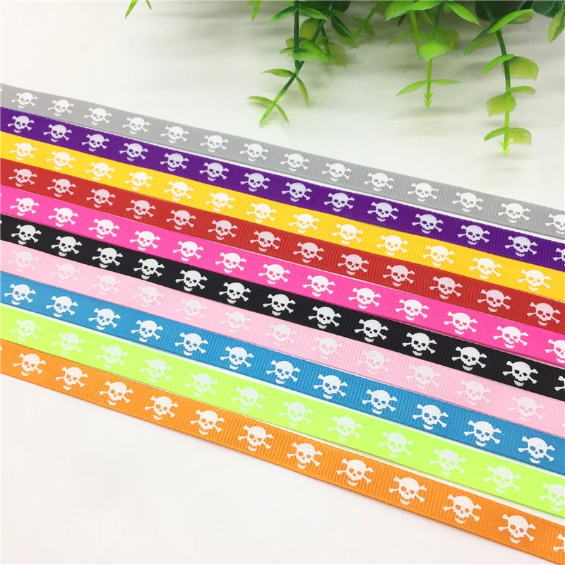 5 ярдов 3/8 &quot(10 мм) напечатанный череп Grosgrain лента для пояса подарочная упаковка