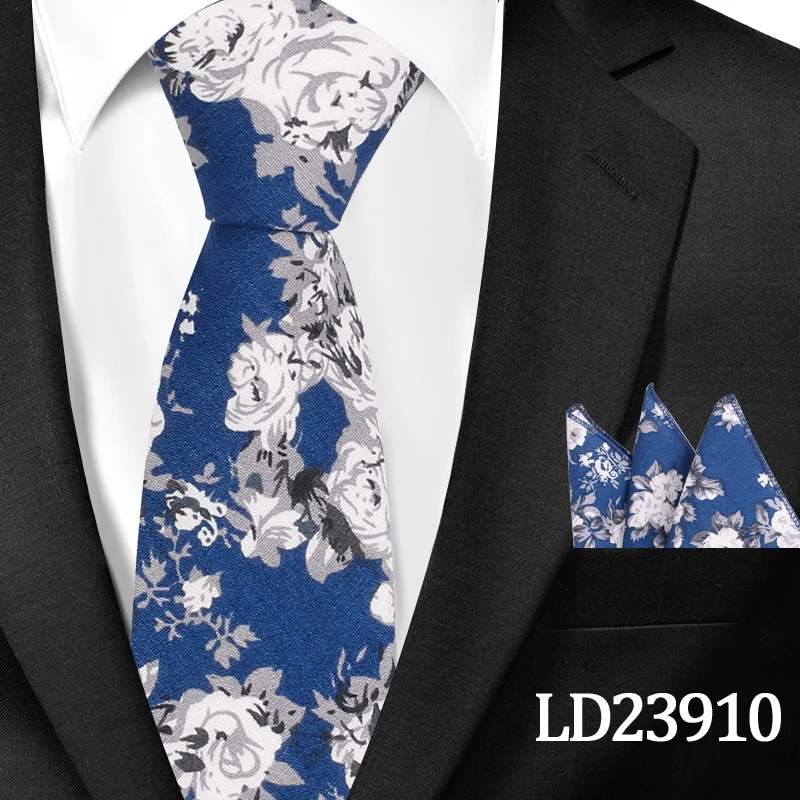 LD23910 Новые повседневные Цветочные хлопковые галстуки и карманные Квадратные наборы цветочный принт тонкий галстук для мужчин s шеи галстук-платок 6 см тонкие галстуки - Цвет: LD23910