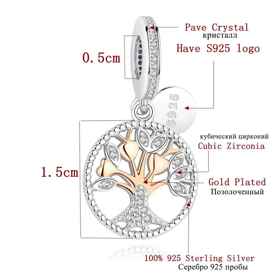 Шарм подвеска из серебра 925 пробы с кристаллами|charmed family tree|charms familysilver beads |