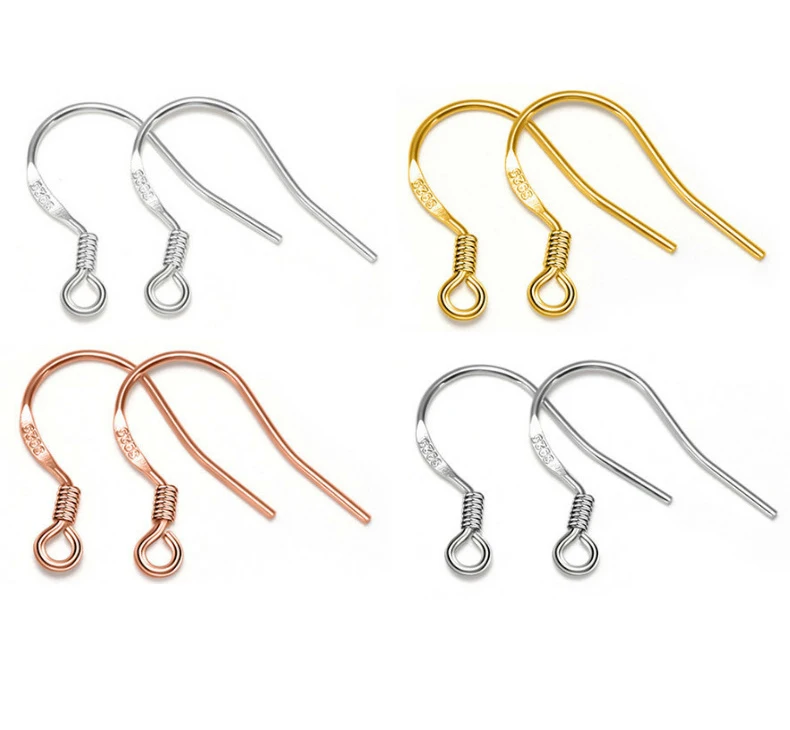 2 pair Authentic 100% 925 Sterling Silver Not Allergic Earring Hooks Clasp Ear Wire for Jewelry Making DIY Accessories Wholesale