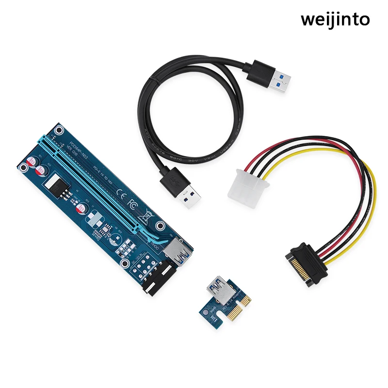 8pcs PCI Express Riser Card PCI-E 1x to 16x Extender USB 3.0 data Cable&ampSATA 4Pin IDE Molex Power cable 006 |