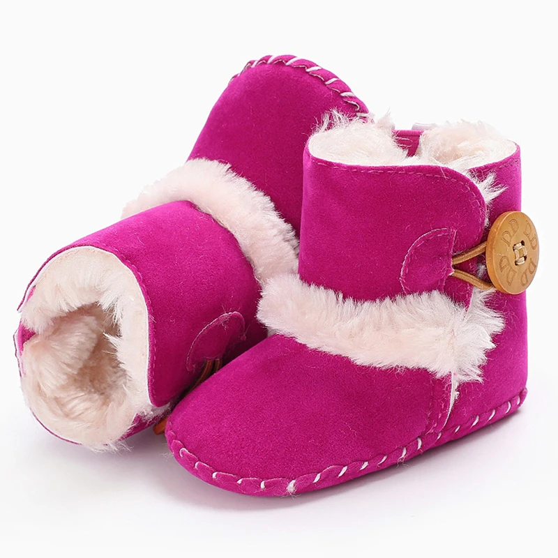 Baby Warm Snow Boots Boy Girl Winter Cotton Fabric Buckle Strap Flat With Plush Lining Rubber Outsole Non-slip Shoes