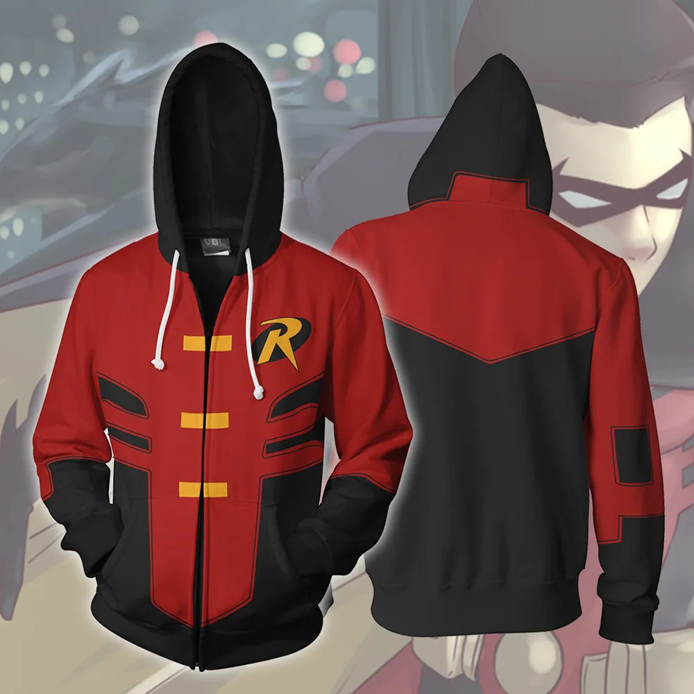 Boy Wonder Robin Cosplay Costume 2019 men and women anime 3D Printing zipper Hoodies Sweatshirts Red Jacket | Тематическая одежда