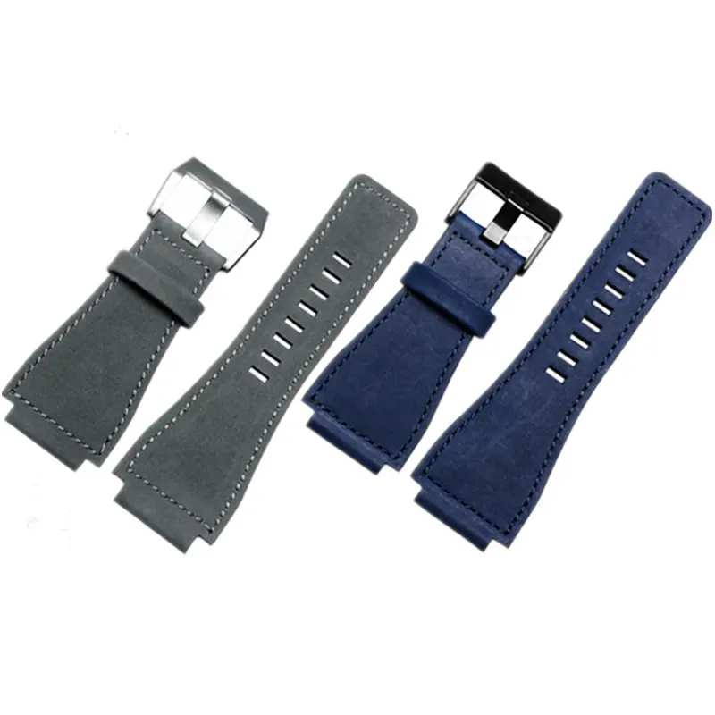 34mm*24mm Grey Blue Brown Watch Band Leather 3mm Thick Strap Belt Silver Black Pin Tongue Buckle