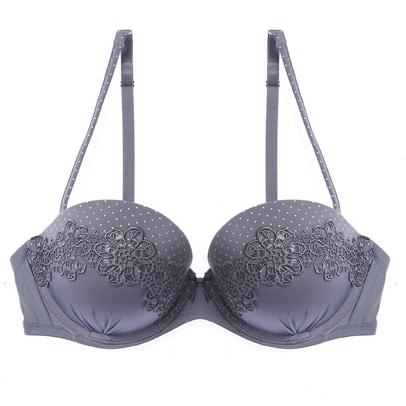 GRAY Bra Lilymoda, сексуальный женский бюстгальтер, набор, Ретро стиль, узор в горошек, Цветочная вышивка, нижнее белье, пуш-ап, бюстгальтер, бесшовные трусики, удобные - Цвет: GRAY Bra