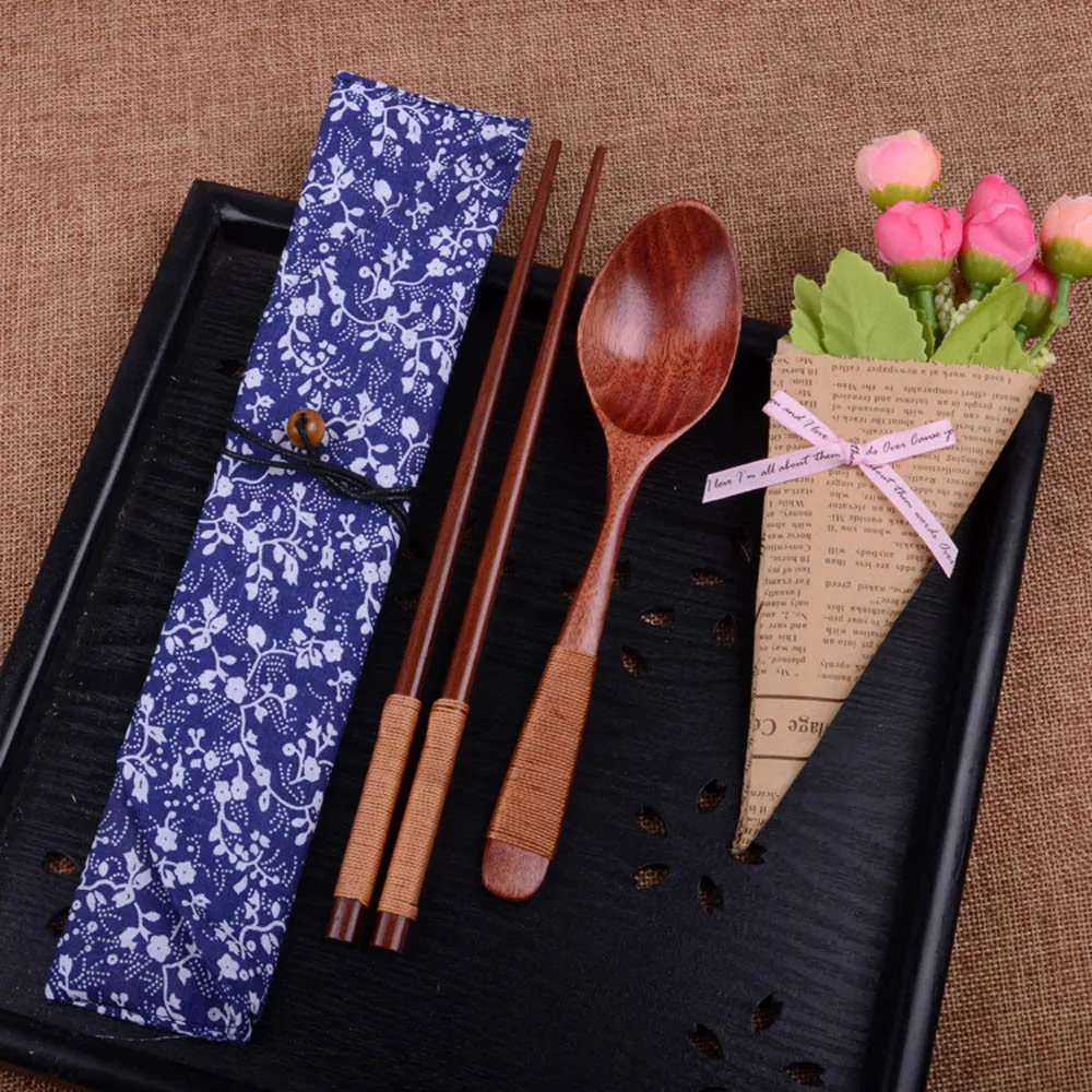 Brown 1set 1 Набор китайских палочек для еды, экологически чистые портативные деревянные столовые приборы, деревянные палочки для еды и ложки, дорожный костюм, 18 октября - Цвет: Brown 1set